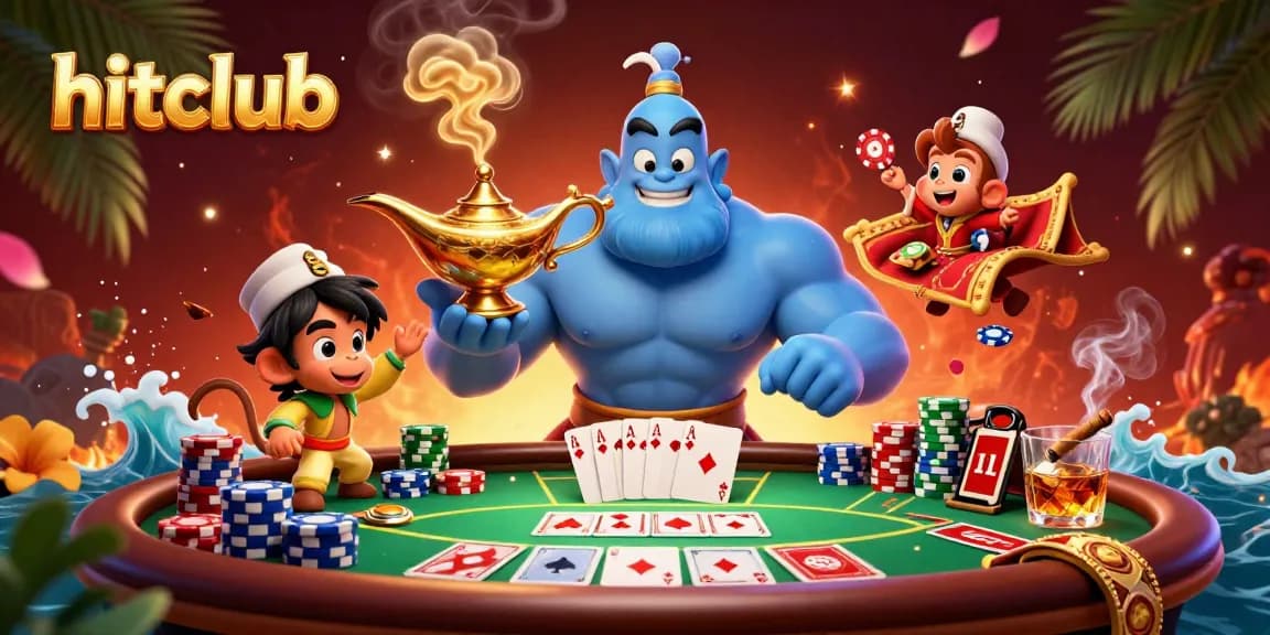 Experience the thrill of hitclub with a vibrant 3D genie and casino elements, creating winning moments!