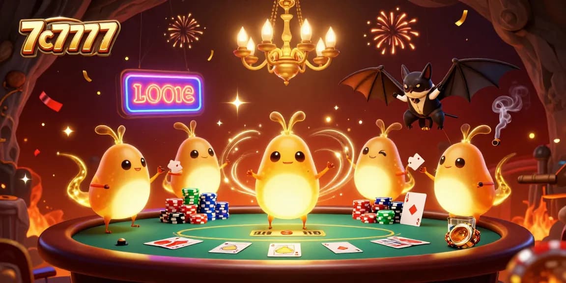 Join the action at 7c7777 with glowworms illuminating an exciting poker game in a vibrant casino scene.