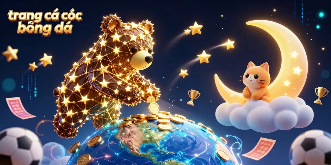 Engage with trang cá cược bóng đá by placing exciting bets on sports with a vibrant cartoon illustration.