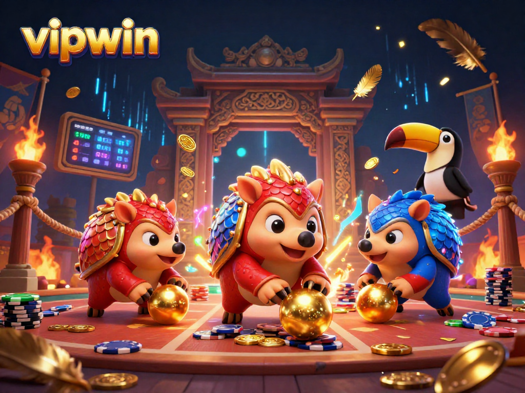 Engage in thrilling gameplay at vipwin featuring dynamic pangolin characters amidst an exciting poker scene.