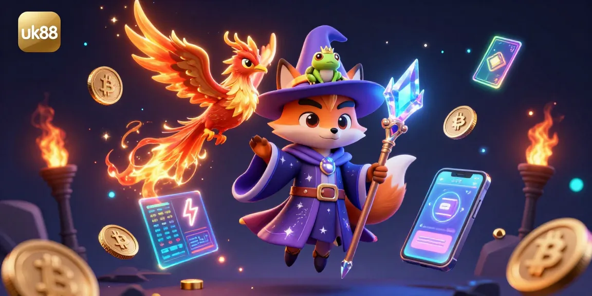 Engage in exciting gameplay at UK88 with mystical characters amid vibrant casino-themed elements.
