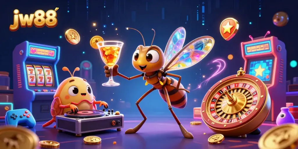 Experience thrilling gameplay at jw88 with a vibrant casino scene featuring unique characters and gaming elements.