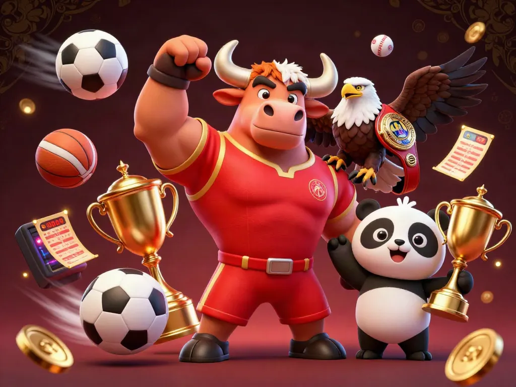 Engage in thrilling sports action with lucky88st, featuring a victorious bull, eagle, and panda in a vibrant casino scene.