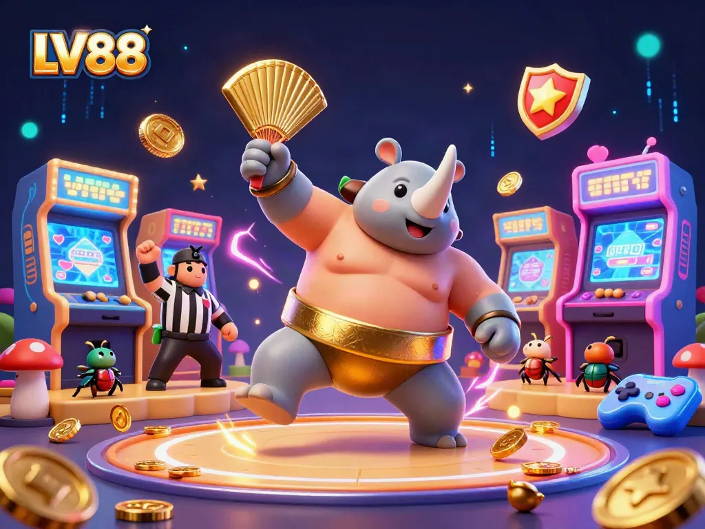 Experience thrilling wins at LV88 with dynamic gameplay featuring vibrant visuals, arcade machines, and captivating characters.