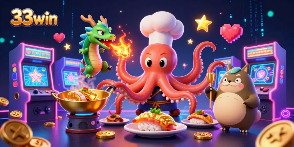 Experience the thrill of gaming and winning at 33win casino with vibrant characters and dynamic game elements.