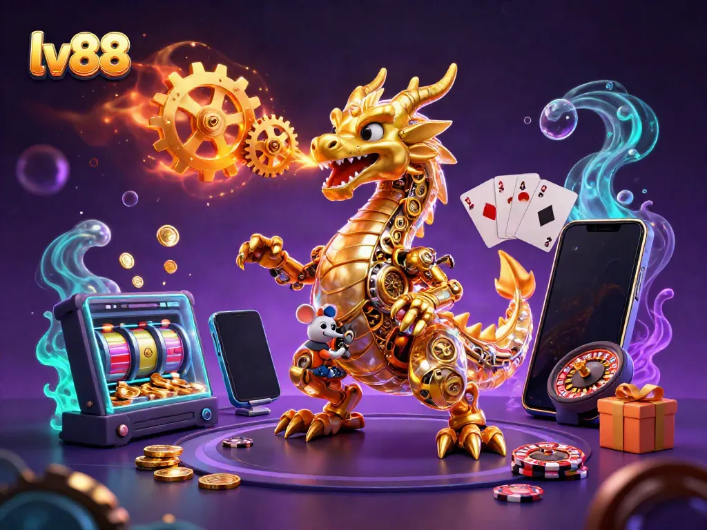 Engage with lv88's thrilling golden dragon gaming scene, showcasing vibrant slot games and dynamic casino elements.
