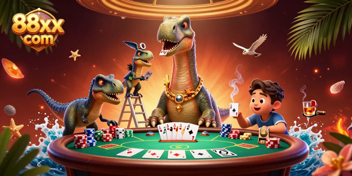 Engage in thrilling gameplay at 88xx com with a dynamic casino illustration featuring epic poker action.