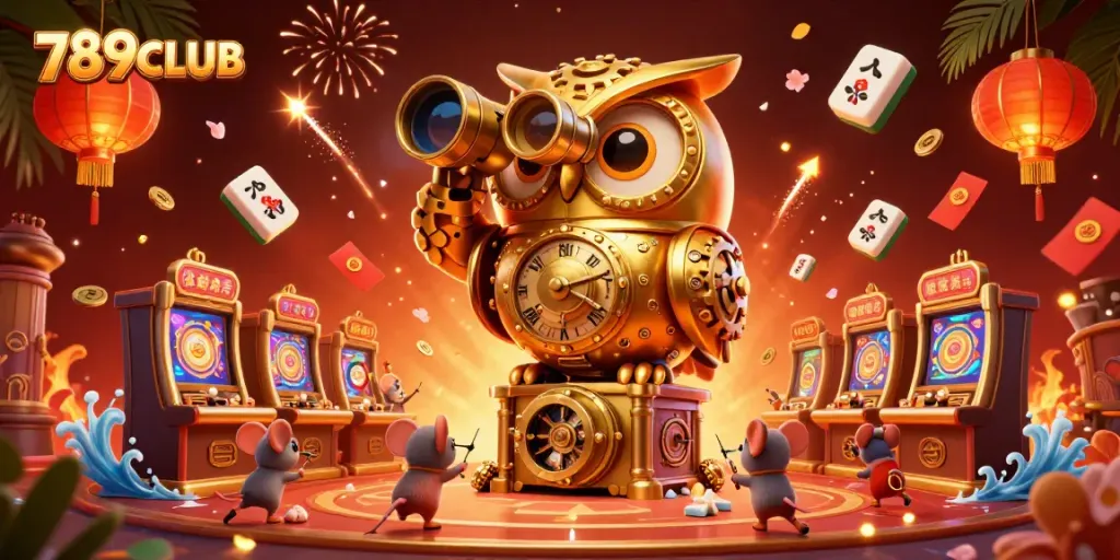 Experience the thrill of 789CLUB with vibrant casino elements and enchanting owl characters.