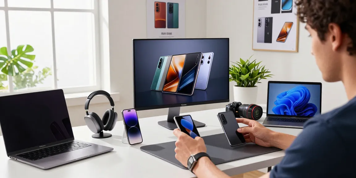 Engaging workspace testing foldable phones 2026 surrounded by the latest gadgets and bright natural light.