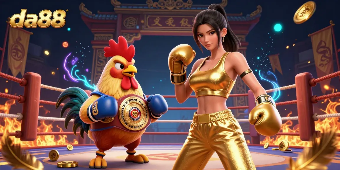 Experience thrilling action at da88 with a boxing-themed casino illustration featuring vibrant elements and dynamic characters.