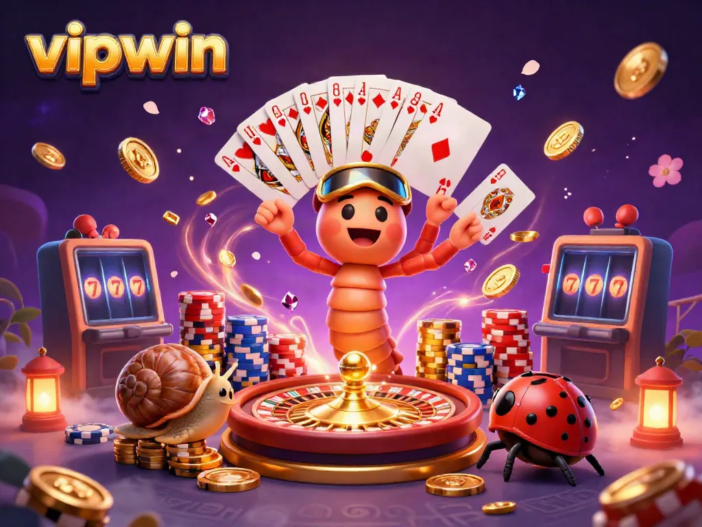 Join the thrilling action at vipwin with a playful millipede dealer and exciting casino elements.