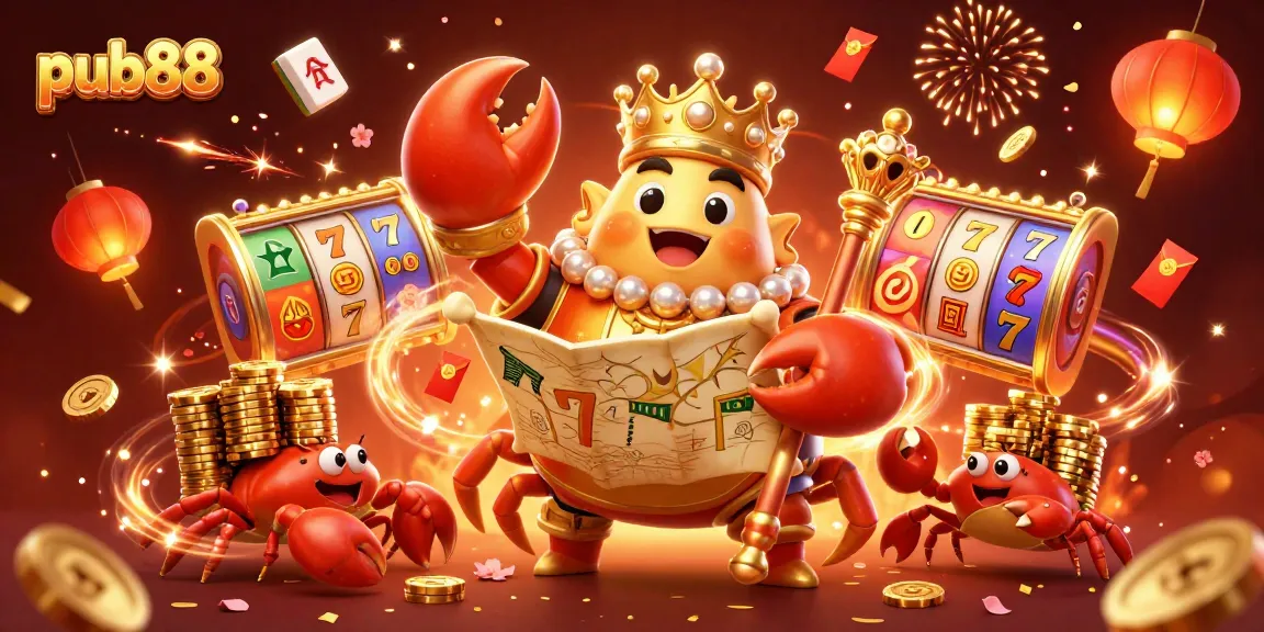 Experience the excitement of pub88 as the golden crab emperor commands treasures amidst dazzling gaming elements.