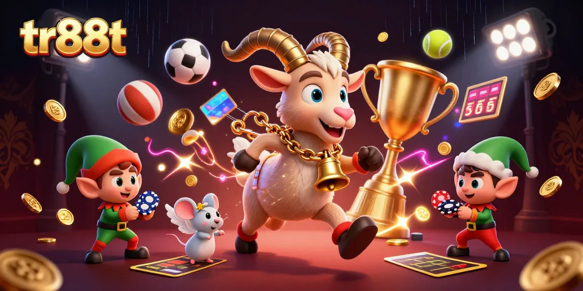 Experience the festive chaos of tr88t with Krampus goat and elves in a lively casino.
