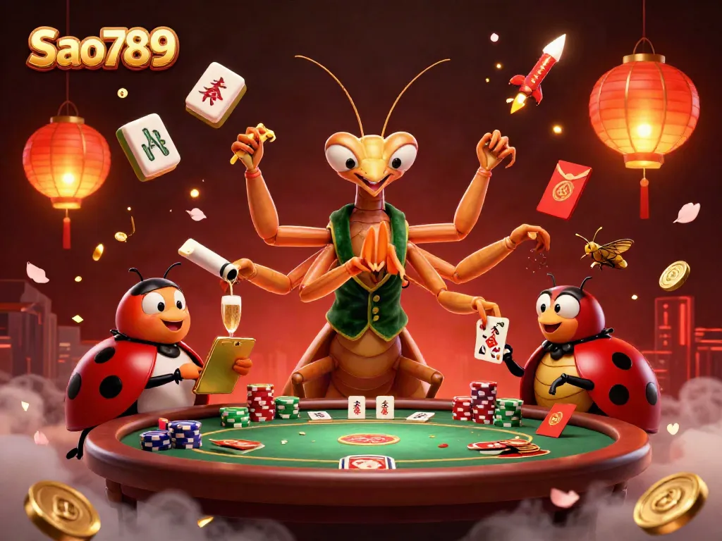 Sao789 celebrates with vibrant 3D casino illustration featuring dynamic characters dealing cards and rich gaming elements.