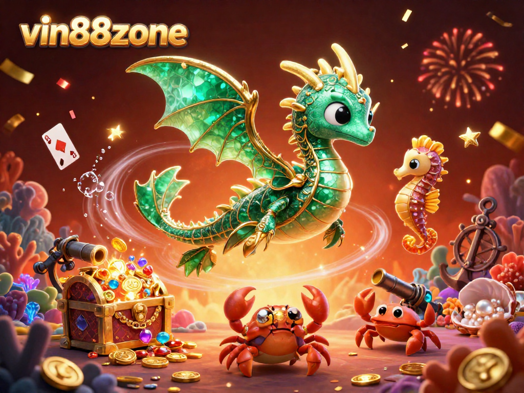 Experience the vibrant excitement of vin88zone with a lavish underwater scene blending mythical characters and casino elements.