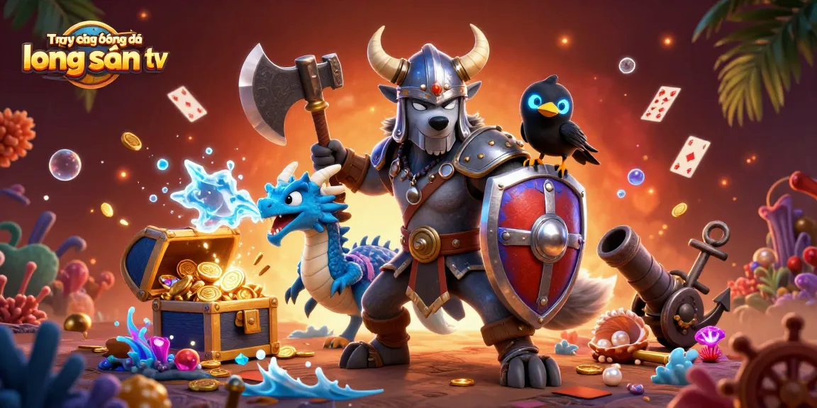 Experience Trực tiếp bóng đá lương sơn tv with animated Viking warrior and dragon amidst dynamic casino treasures