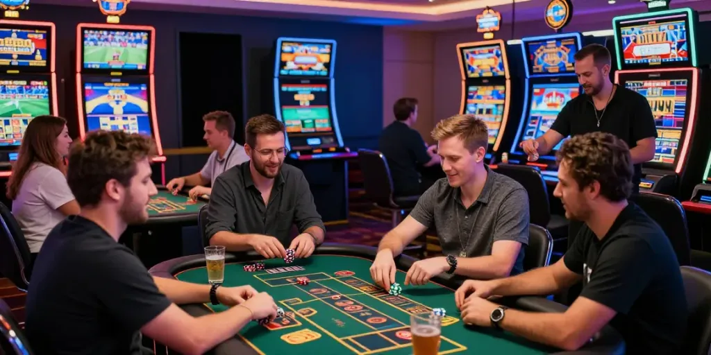 Players enjoying games at C168's vibrant casino, highlighting excitement and diverse gaming experiences.