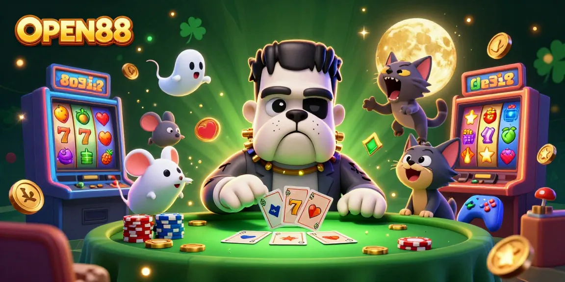 Experience thrilling game action at OPEN88 with vibrant characters in a packed casino scene.