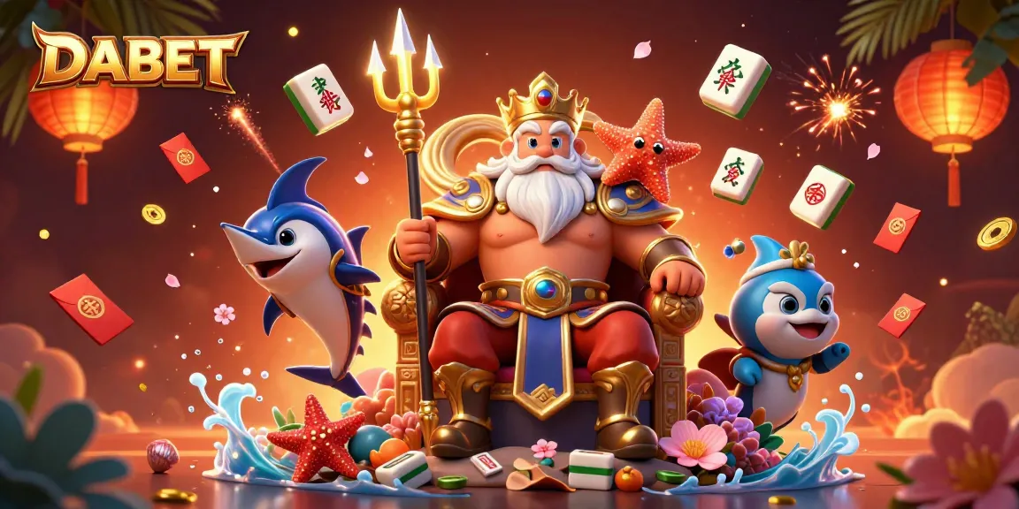 DABET offers thrilling live casino experiences with Neptune and exciting game elements surrounding him.