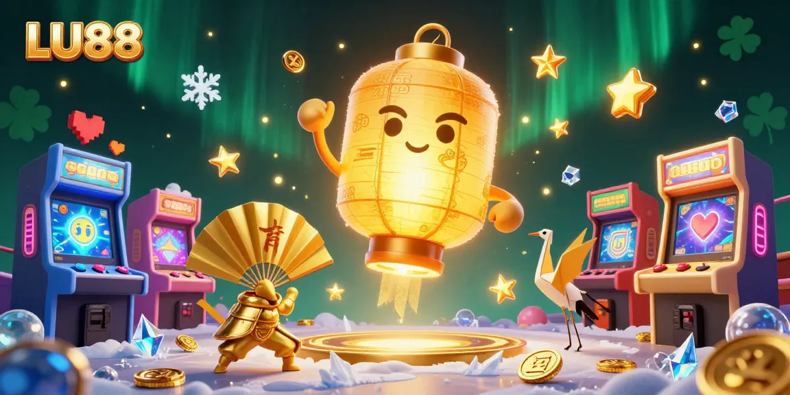 LU88 invites players to enjoy a vibrant, 3D casino experience with golden lanterns and arcade elements.