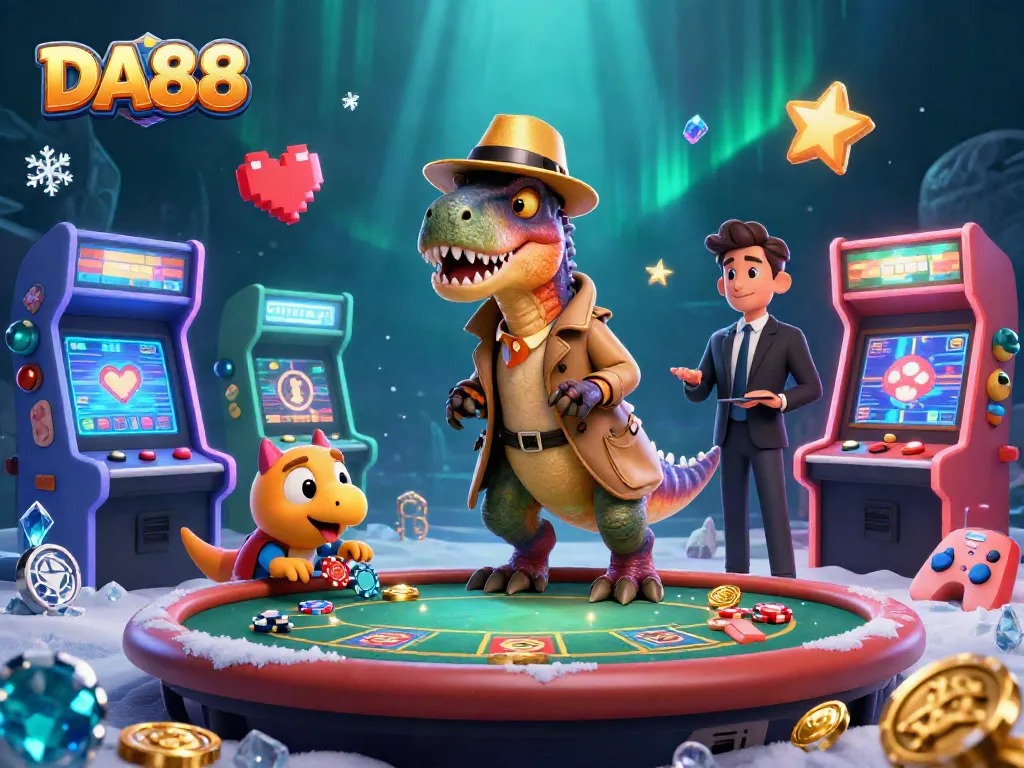 DA88 velociraptor card counter hides at a blackjack table in a vibrant gaming scene, surrounded by casino elements.