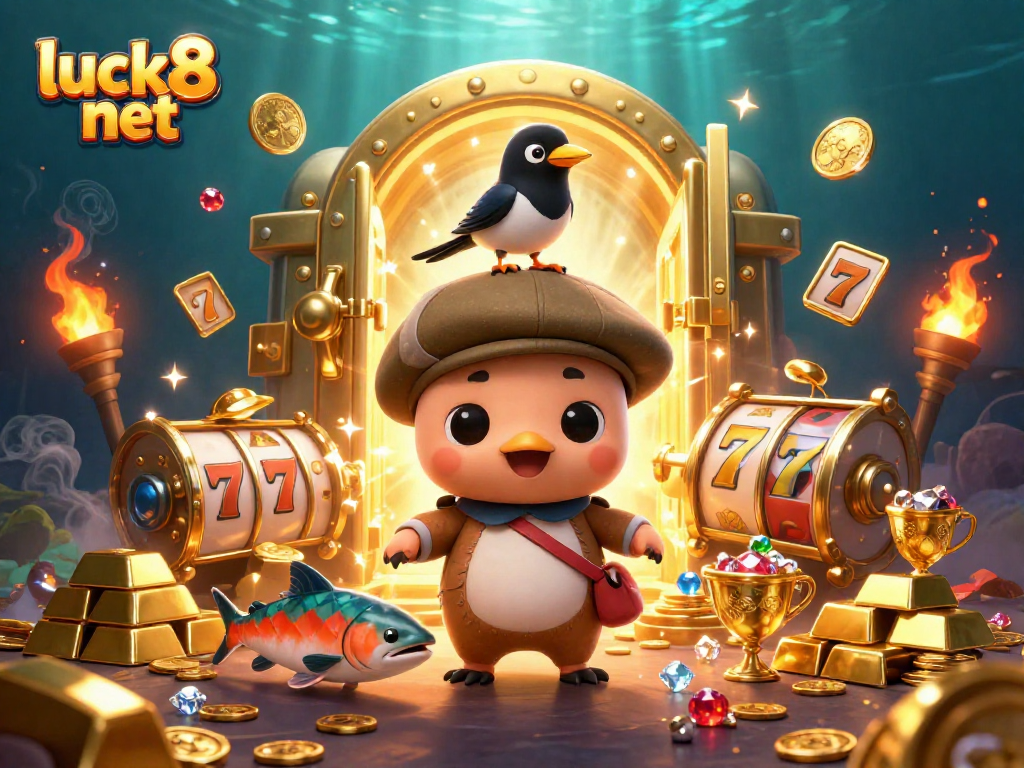 Play and win at luck8 net with vibrant slots, gold treasures, and playful characters.