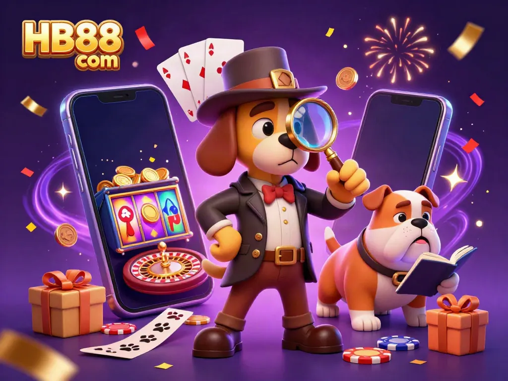 Experience the excitement of HB88 com with a vibrant casino scene featuring detectives and gaming elements.