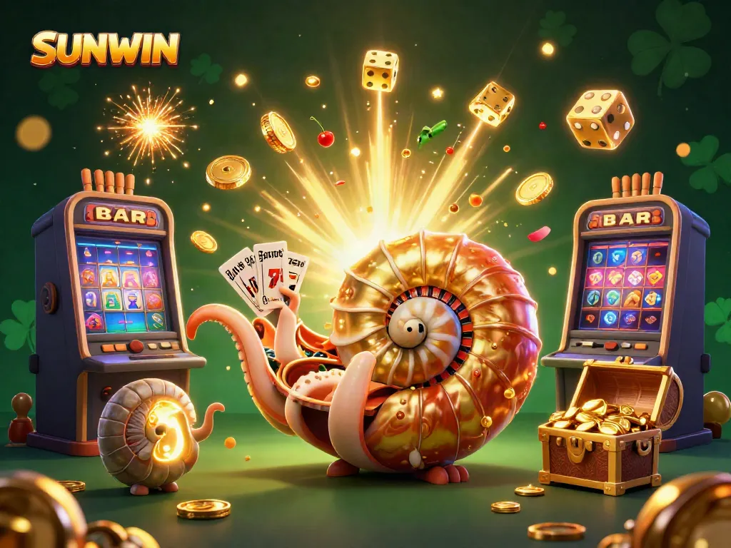 Experience thrilling wins with SUNWIN in this vibrant casino-themed 3D illustration