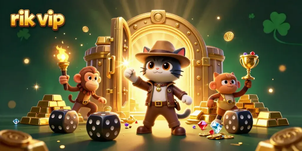Experience exciting adventures with rik vip as the cartoon explorer searches for treasures in a dynamic casino scene.