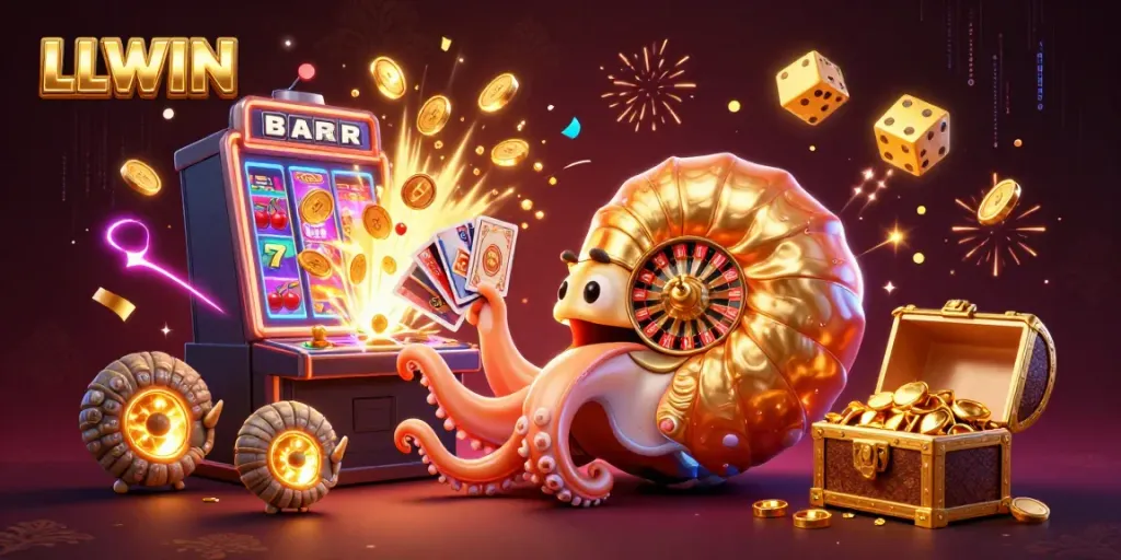 Experience thrilling gaming at LLWIN with vibrant casino elements and energetic character designs.