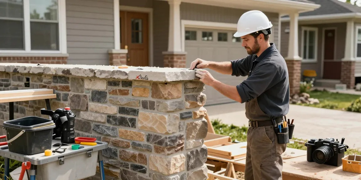 Quality masonry regina services by a trusted local contractor in action, creating beautiful stone features.