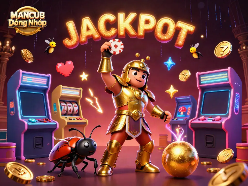 MANCUB Đăng Nhập buttons illuminate a vibrant casino scene with victory and excitement.