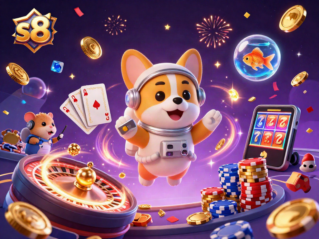 Experience the thrill of s8 gaming with lively characters in a floating casino.