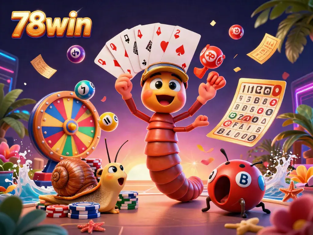 Experience the excitement of gaming at 78win with colorful elements and vibrant characters in a festive atmosphere.
