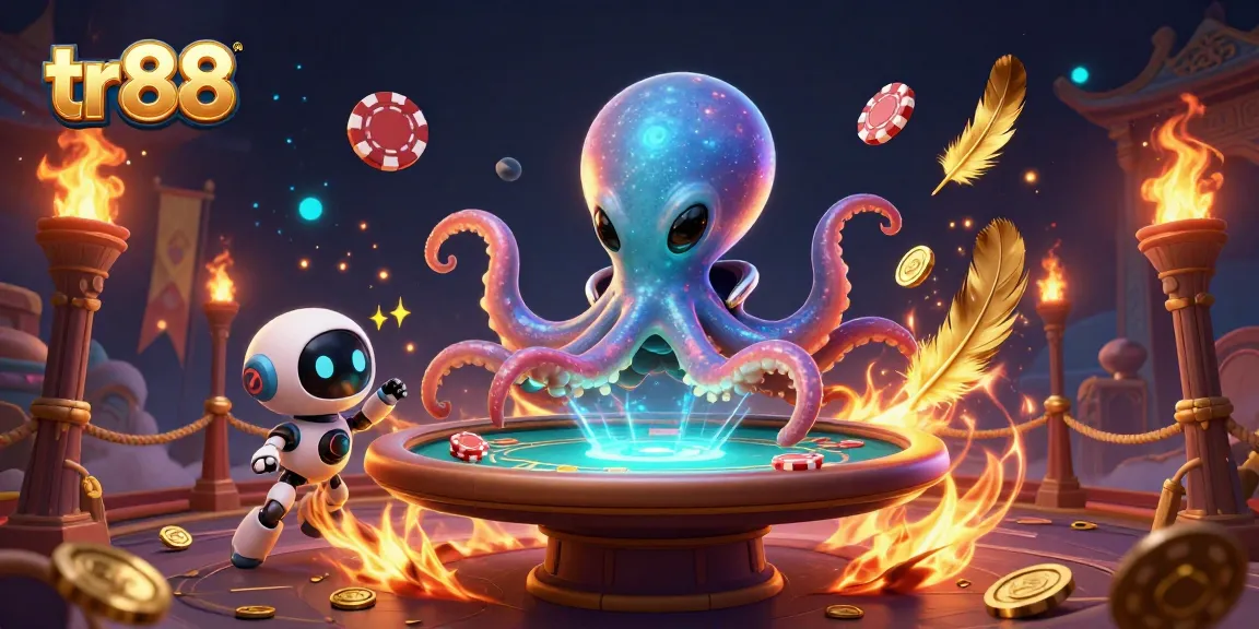 Engage in high-stakes games at tr88 with a vibrant casino scene featuring dynamic holographic poker.