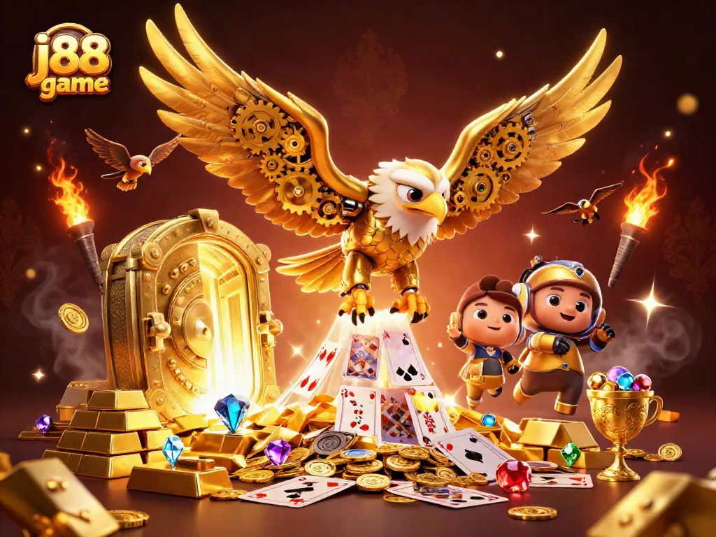 Experience high-stakes excitement in the j88 game, featuring dynamic characters and vibrant casino elements.