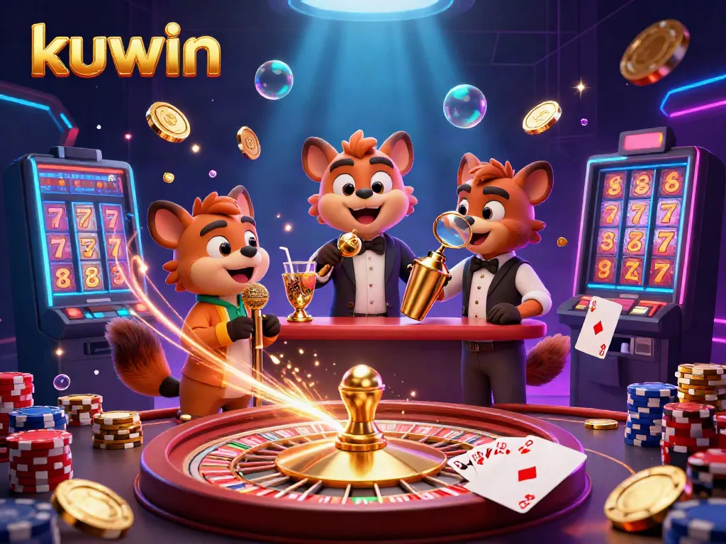 Experience the vibrant casino atmosphere with kuwin, featuring hyenas engaging in fun activities in an ultra-detailed 3D scene.