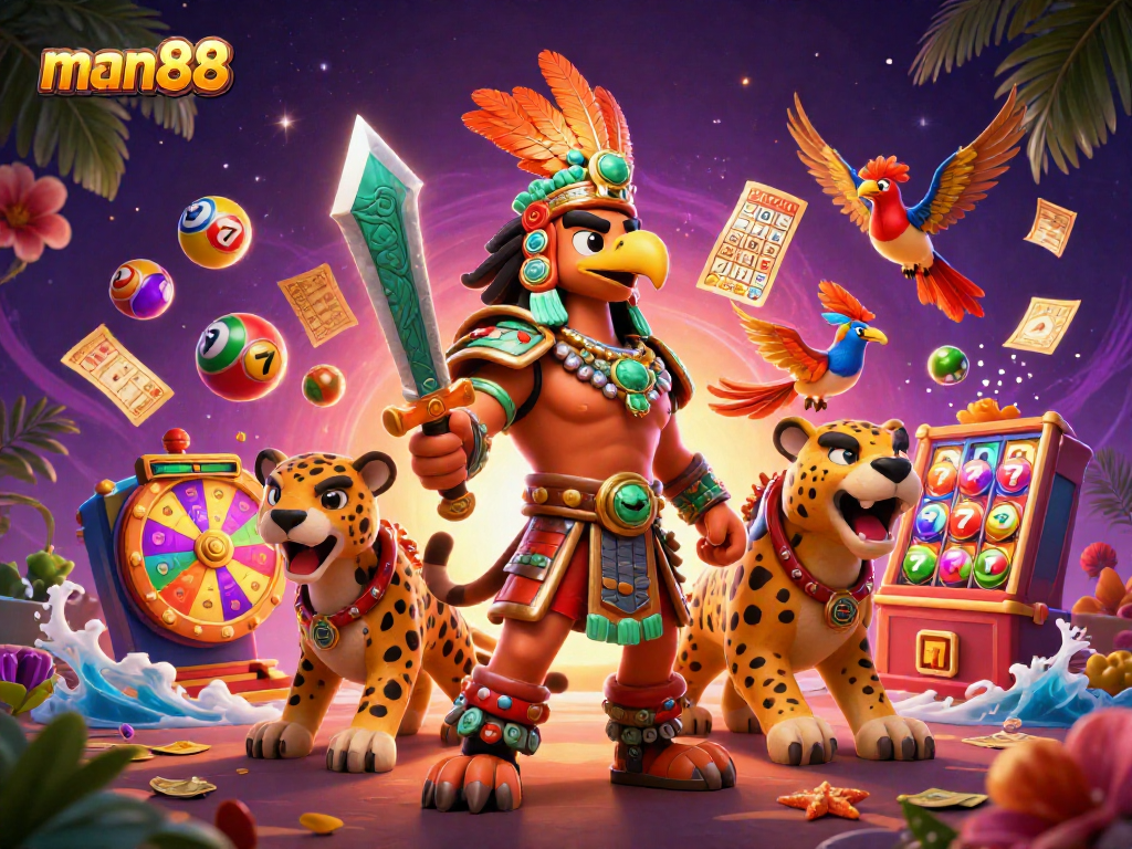 Spin to win with man88 as the Aztec warrior embodies thrilling slot adventures