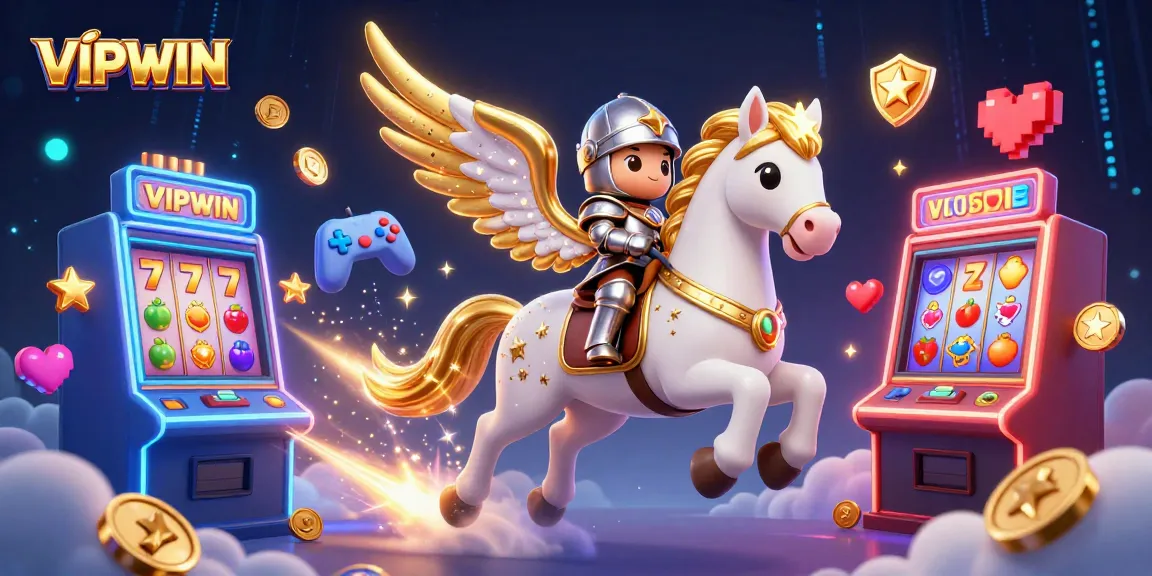 Engage with VIPWIN's vibrant casino adventure featuring a celestial horse and arcade elements.