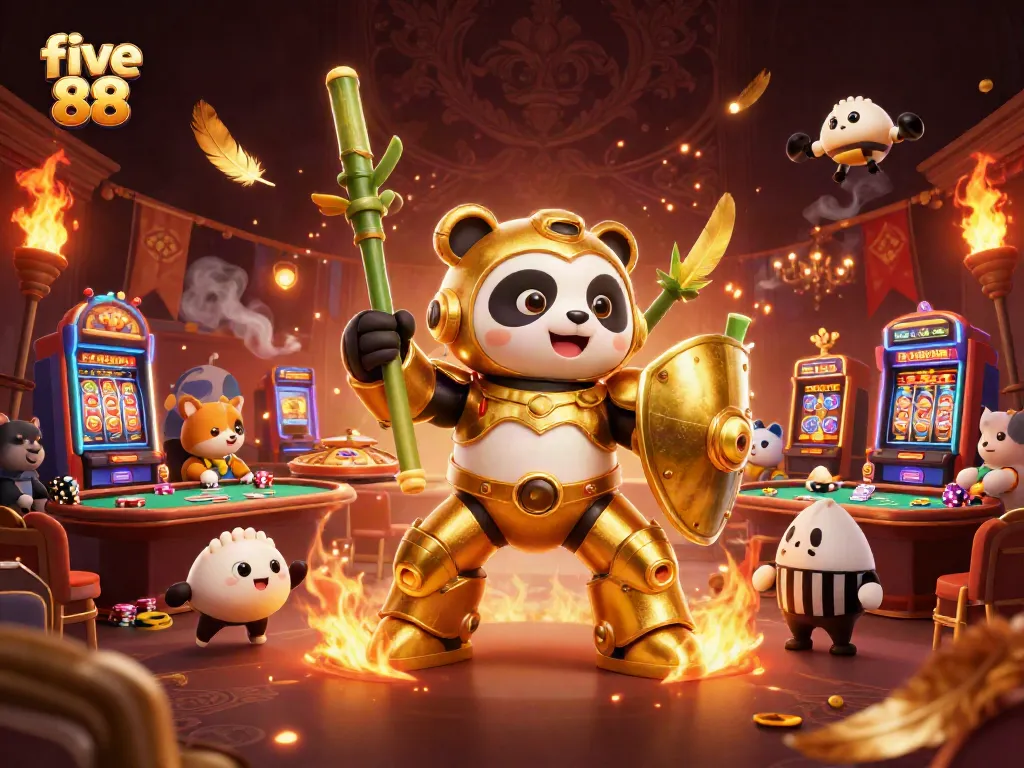 Engage in thrilling gameplay at five 88 with a vibrant casino arena featuring dynamic slot machines and exciting characters.