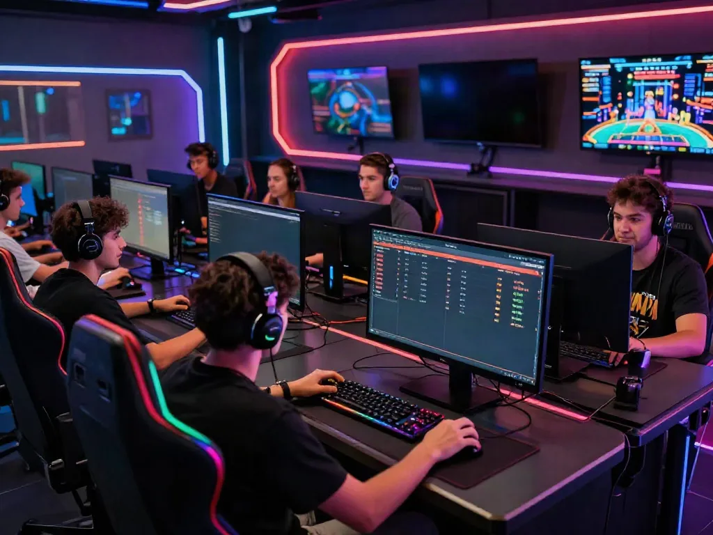 Engaging online gaming scene of diverse players at https://playsv88.net/ with immersive interfaces and vibrant atmosphere.