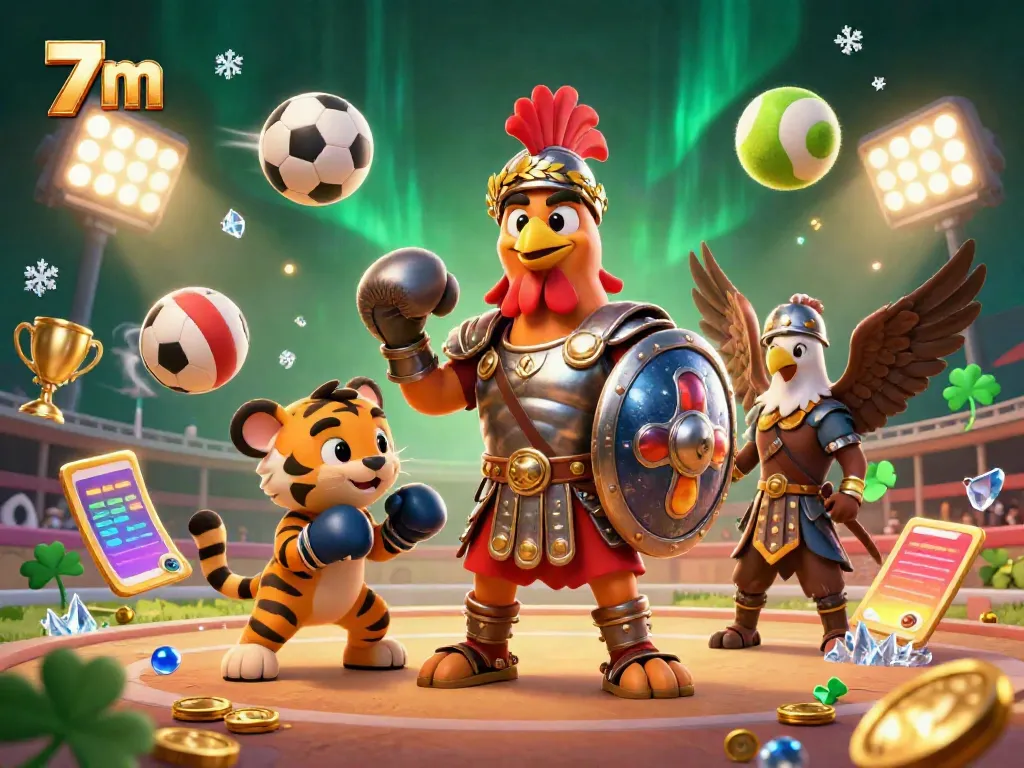 Engage with the thrilling world of 7 m football betting, featuring dynamic sports elements and interactive characters.