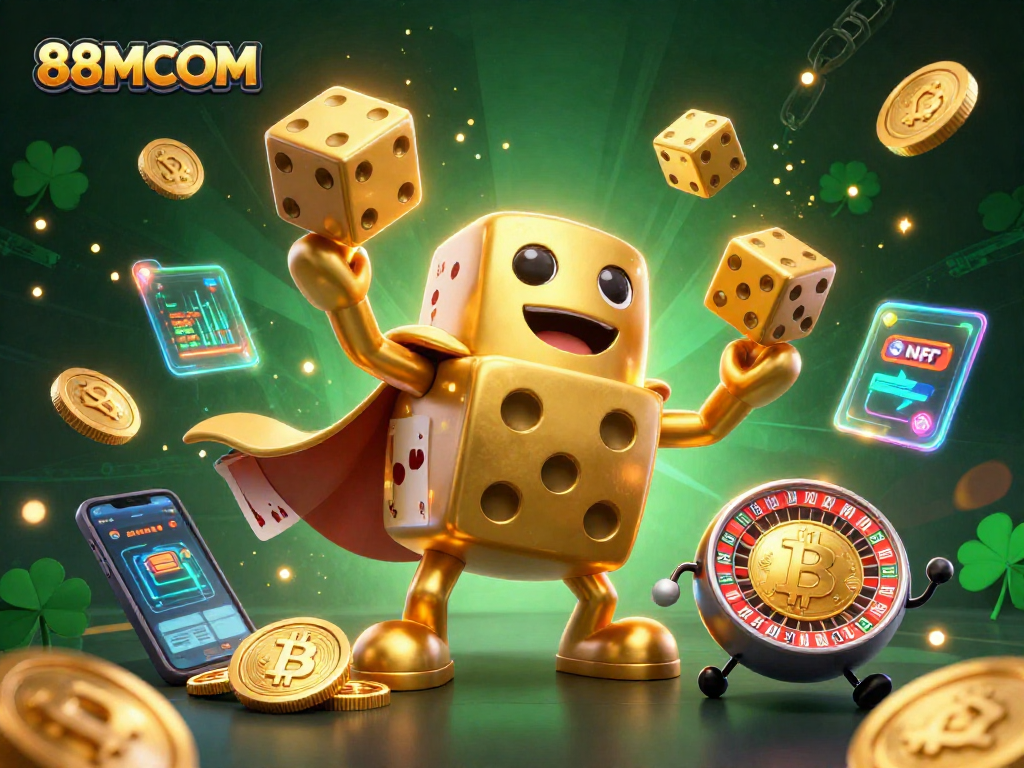 Engage in thrilling gaming action at 88MCOM with a dynamic 3D casino illustration showcasing vibrant elements.