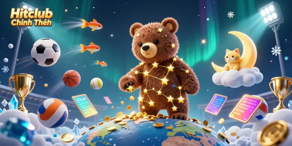 Engage with Hitclub Chính Thức as you enjoy an exciting 3D casino adventure featuring characters and sports elements.