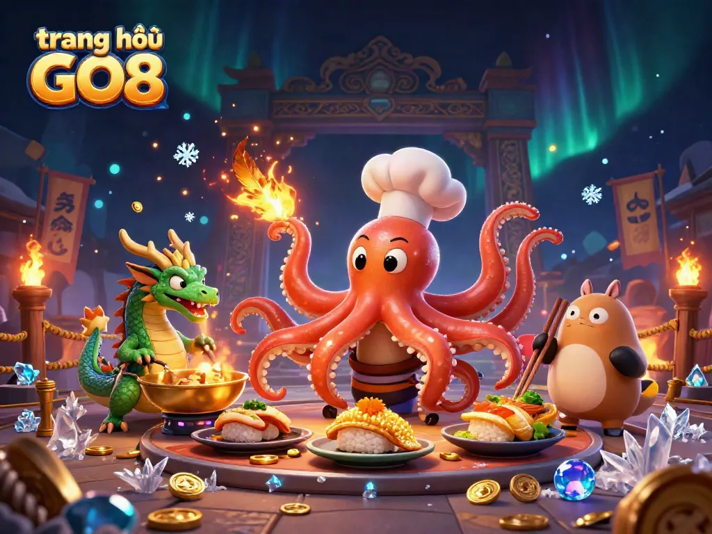Experience the vibrant gaming world at trang chủ GO8 with dynamic 3D characters and shimmering treasures.