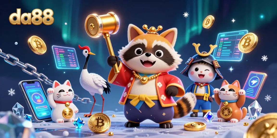 Join the fun at da88 casino with friendly tanuki, lucky coins, and festive characters.