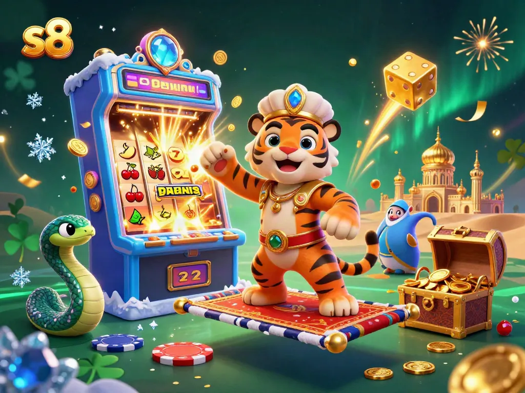 Experience the excitement of s8 casino with a vibrant jackpot scene and magical characters.