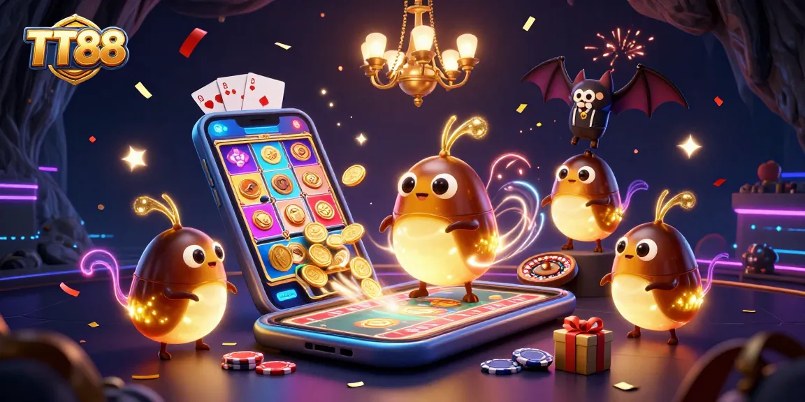 Experience TT88's vibrant gaming excitement with bioluminescent glowworms lighting the cave casino.