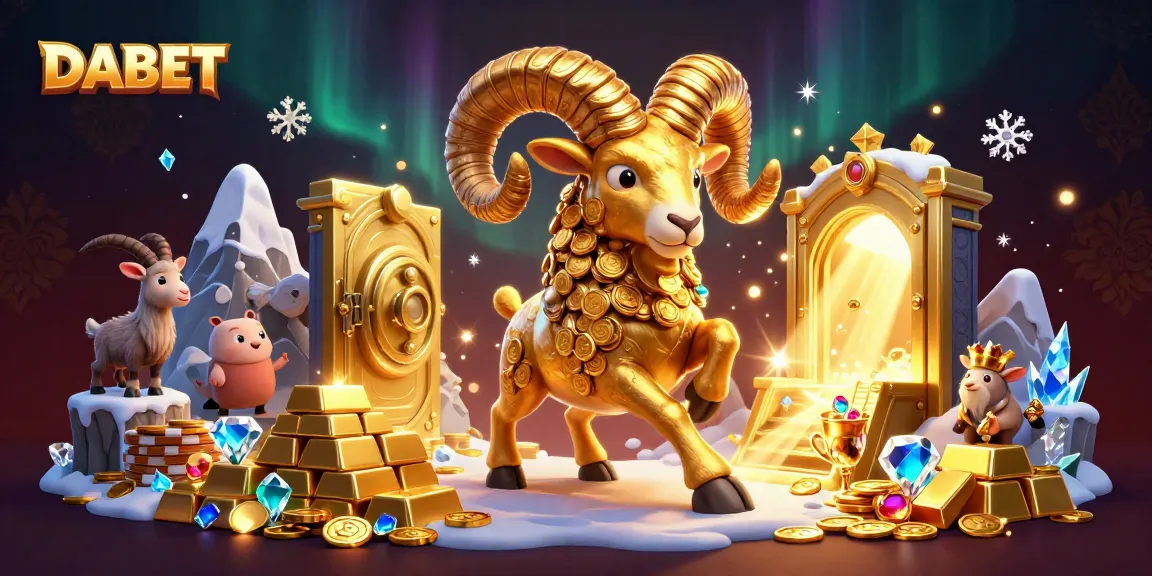 DABET celebrates with a massive golden ram charging through a treasure-filled casino scene.