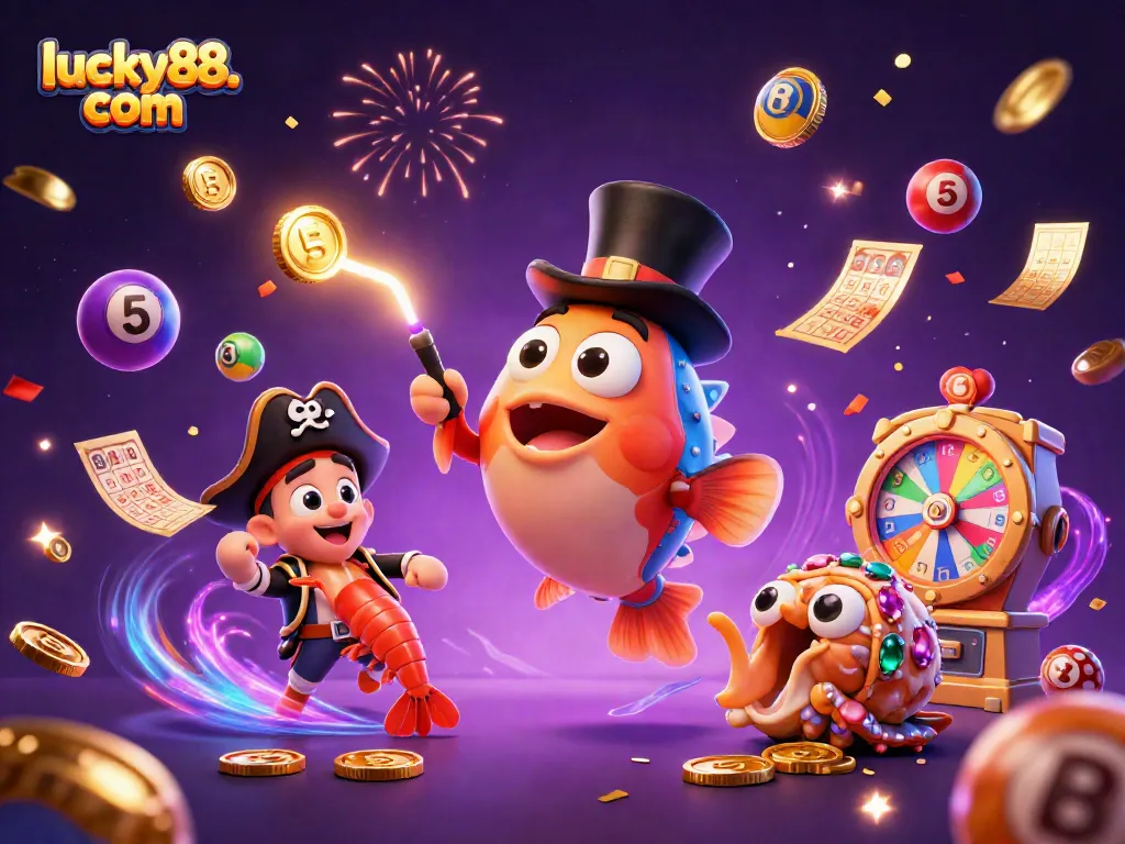 Experience the thrill with lucky88. com as deep-sea characters engage with vibrant lottery elements in an exciting scene.